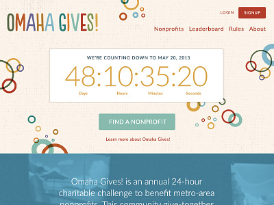 Omaha Gives 2015 Website circles community countdown donate flat homepage layout nonprofit ui web