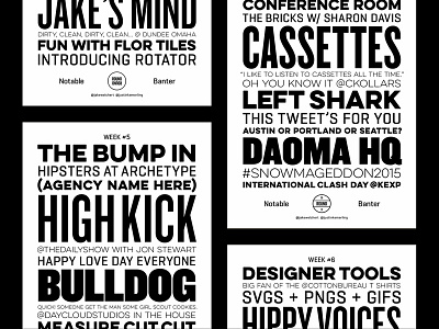 Notable Banter cassettes collaboration coworking design knockout posters twitter type