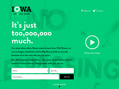 Iowa Pays The Price (dot) ORG action backed brand campaign elections money politics spending ui web