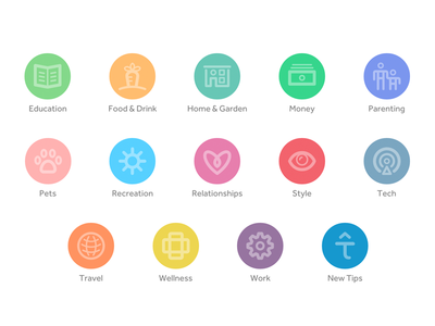 Tiperosity Site Icons brand categories colors flat icons set tips web