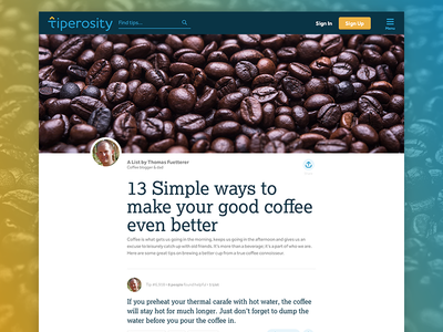 Tiperosity Coffee List app author coffee community flat layout list tips ui web