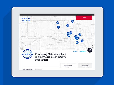 Made In The Neb: Tablet business clean energy local map markers nebraska small ui web