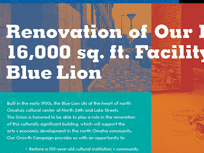 Blue Lion Renovation building community direct mail layout nonprofit omaha print renovation