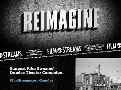 REIMAGINE cinema film lettering light nonprofit shadow social media typography