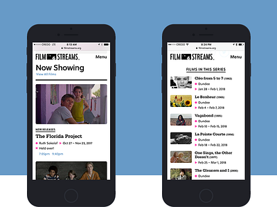 Film Streams Mobile film flat mobile mockup pink rwd showtimes ui web design