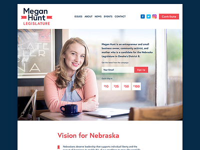 Megan for Legislature brand candidate democrats donate photo politics ui web design website