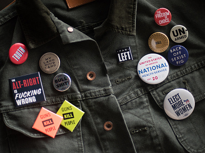 13 Buttons on Jacket buttons campaign denim fake news guns health care lefty politics resist slogans truth type