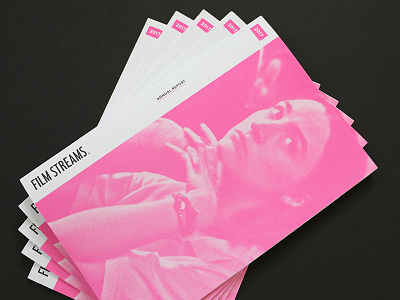 Film Streams Annual Report brand cinema film identity lady bird neon pink nonprofit omaha print spot color