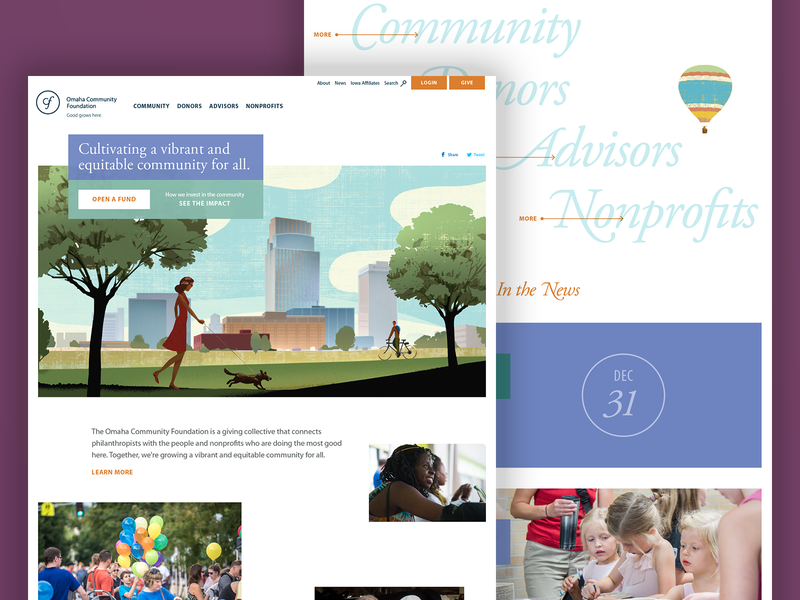 Community Foundation Website balloon brand community garamond home illustration nonprofit ui website