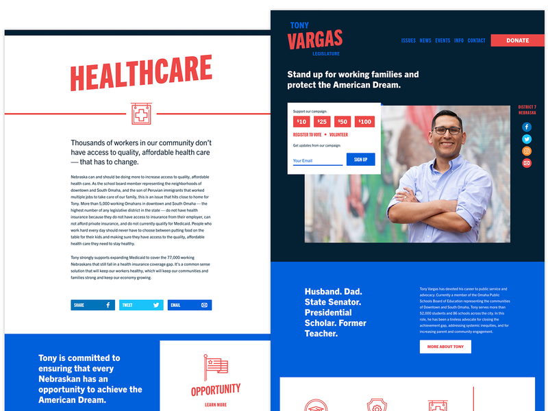 Vargas for Legislature america brand campaign candidate donate healthcare icons run for office website
