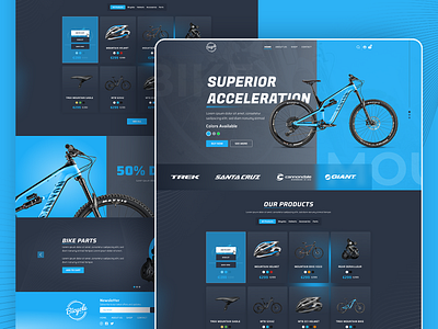 Bike Shop Homepage Ui accessories bicycle bike blue dark mode ecommerce home homepage identity landing page logo products ui ui ux user experience ux