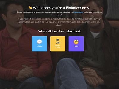 Finimize.com – Thank you page animation branding landing page