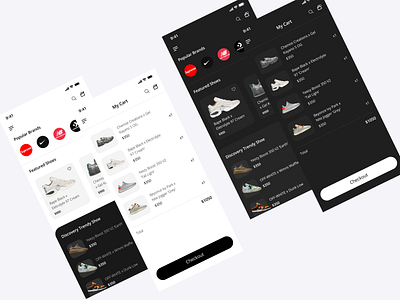 Shoe App - Light and Dark Theme app app design application design design app designer designs mobile mobile app mobile app design mobile design mobile ui shoe shoe design shoes ui ux