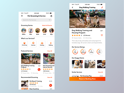 Grooming and Service Mobile App for Pets app design design app dog grooming grooming mobile app design pet pet adoption pet app pet care ui ux