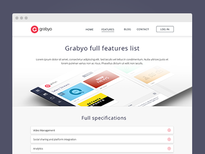 Grabyo Features Page expand features grabyo header list page website