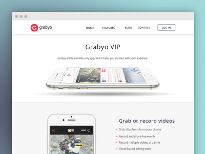 Grabyo VIP App Features app features iphone page phone red