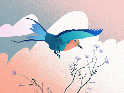 Spring is coming art bird blue color design drawing gradient graphic illustration pink texture vector
