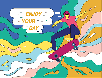 Enjoy Your Day art character color contemporary design drawing illustration popart simple skateboard skateboarder summer vector wave