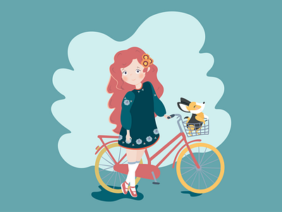 Happiness is inside you art bicycle color design dog drawing girl graphic illustration puppy summer vector