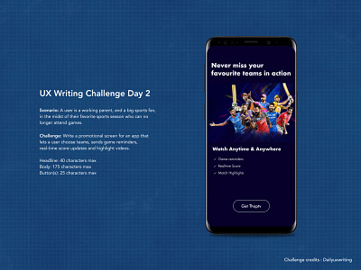Daily UX writing challenge. Day 2 app promotion cricket ipl mobile mobileapp sports uidesign uxdesign uxwriting