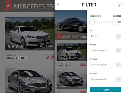 Cars filter application car filter mobile rental