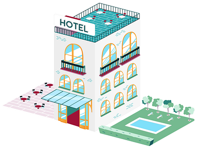 Hotel cohosting design gradients graphicdesign hotel hotel booking illustration illustrator isometric isometric design isometric illustration