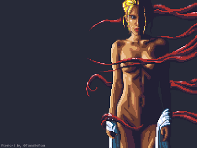 Priestess of Kluurz forces forgotten game girl illustration monster nude pixel pixelart retro tentacle woman