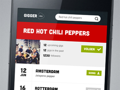 Gigger mobile first branding concert guitar hot logo mobile music red webapp