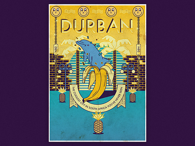 Interpret Durban dolfin durban illustration interpret durban pineapples poster smile