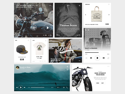 Deus Ex Machina - UI Cards cards clean deus e commerce music online store product surf typography ui video player website