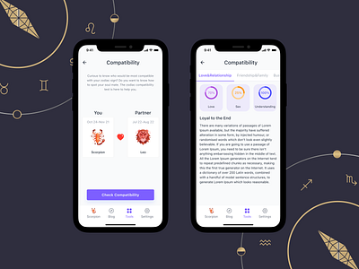 Astrology - Horoscope App app astrology compatibility design figma galaxy horoscope inspiration interface love mobile mobile design modern ui ux zodiac