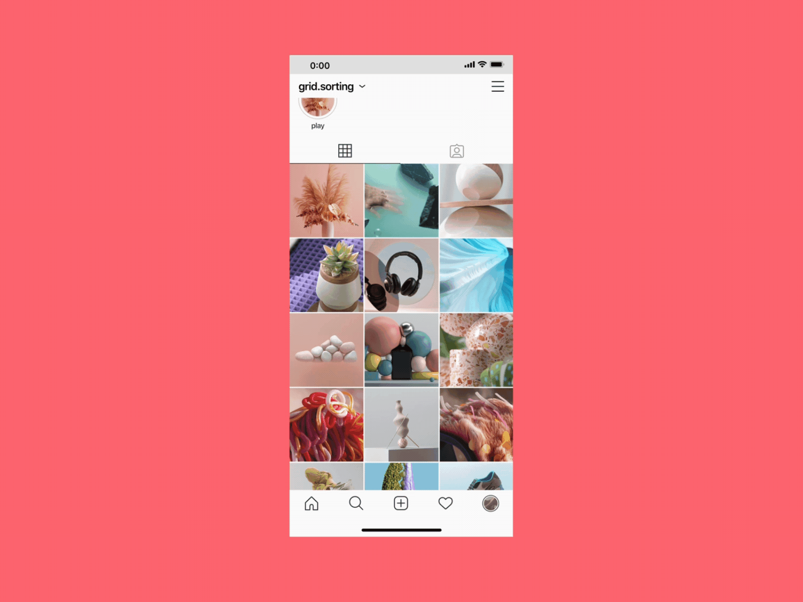 Instagram grid sorting animation app customize design figma figmadesign grid instagram interaction layout personalized profile prototype social ui ux