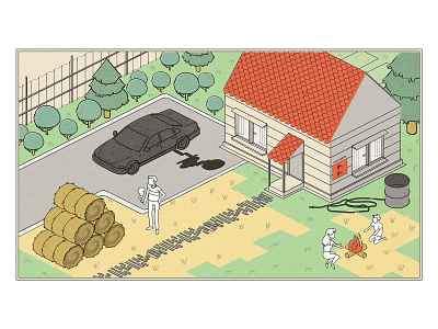 Village scene illustration isometry