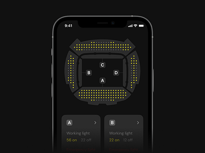 Stadium light control system mobile App UX UI Design. Dashboard app apple design ios iphone mobile stadium ui ux uxui