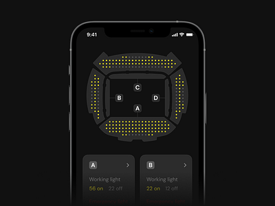 Stadium light control system mobile App UX UI Design. Dashboard