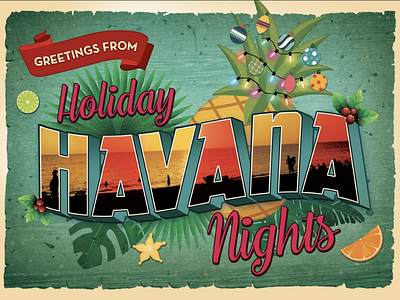 Holiday Havana Nights branding event design havana holiday postcard