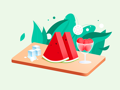Summer ice illustration leaves summer watermelon