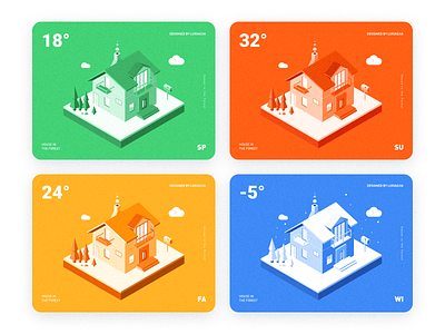 Seasons of the house clean illustration house isometric season weather