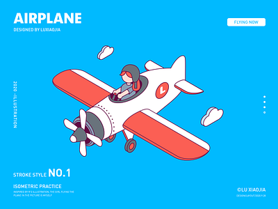 Flying the airplane airplane fly girl illustration isometric stroke