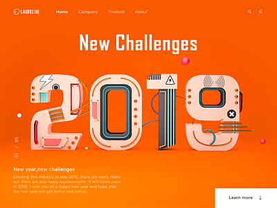 2019 New challenges 3d art orange site typography ui web