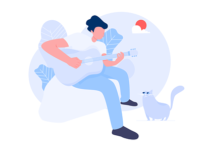 Playing guitar cat clean illustration empty state ui vector