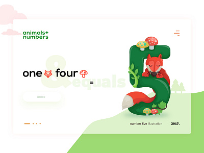 Animals + numbers / Number five design five fox illustration kids mushrooms number