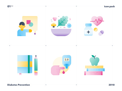 Diabetes Prevention Icons adobe app design diabetes icon design icon set icons illustration illustrator mobile prevention ui vector