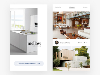 Mellow 🏠 app concept feed flat ios minimal mobile profile ui