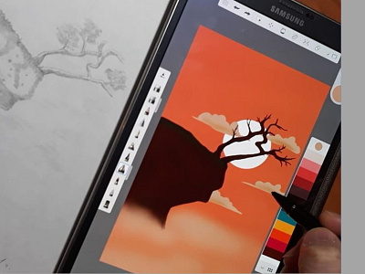 illustration illustration illustrator mountains sky sunset tablet vector