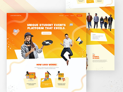 Loco - Student Events Website bright color bright colors clean event branding events events app landingpage orange student student app students ui