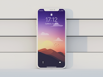 Sunset landscape V2 apple background colorful design drawing graphic homescreen illustration illustrator ios ipad iphone iphone11promax minimal mockup photoshop vector texture wallpaper