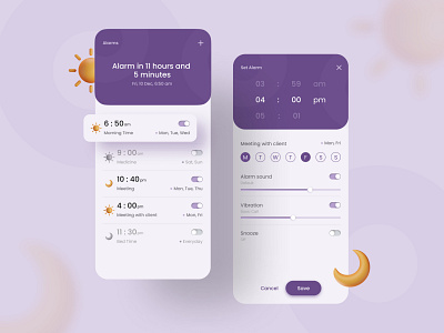 Alarm App Concept 3d alarm alarm app app deisgn design illustration ios minimal purple reminder app task app time ui ui design uiux ux design