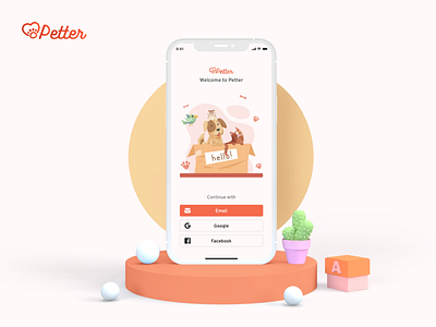 Petter - Better world for pets 3d app branding cats clean dogs flat illustration login minimal orange pets ui ux
