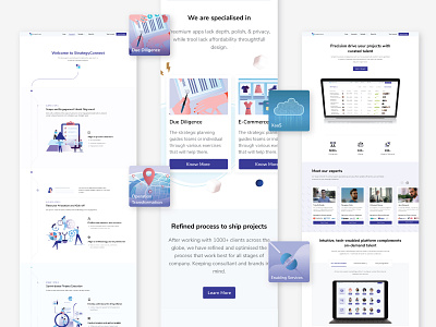 StrategyConnect - UI/UX Design and Development 3d brands clean connect flat home page illustration landing page minimal mobile mobile responsive strategy ui violet web design